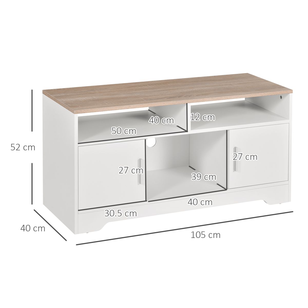 HOMCOM 42" White TV Stand with Cabinets & Shelves