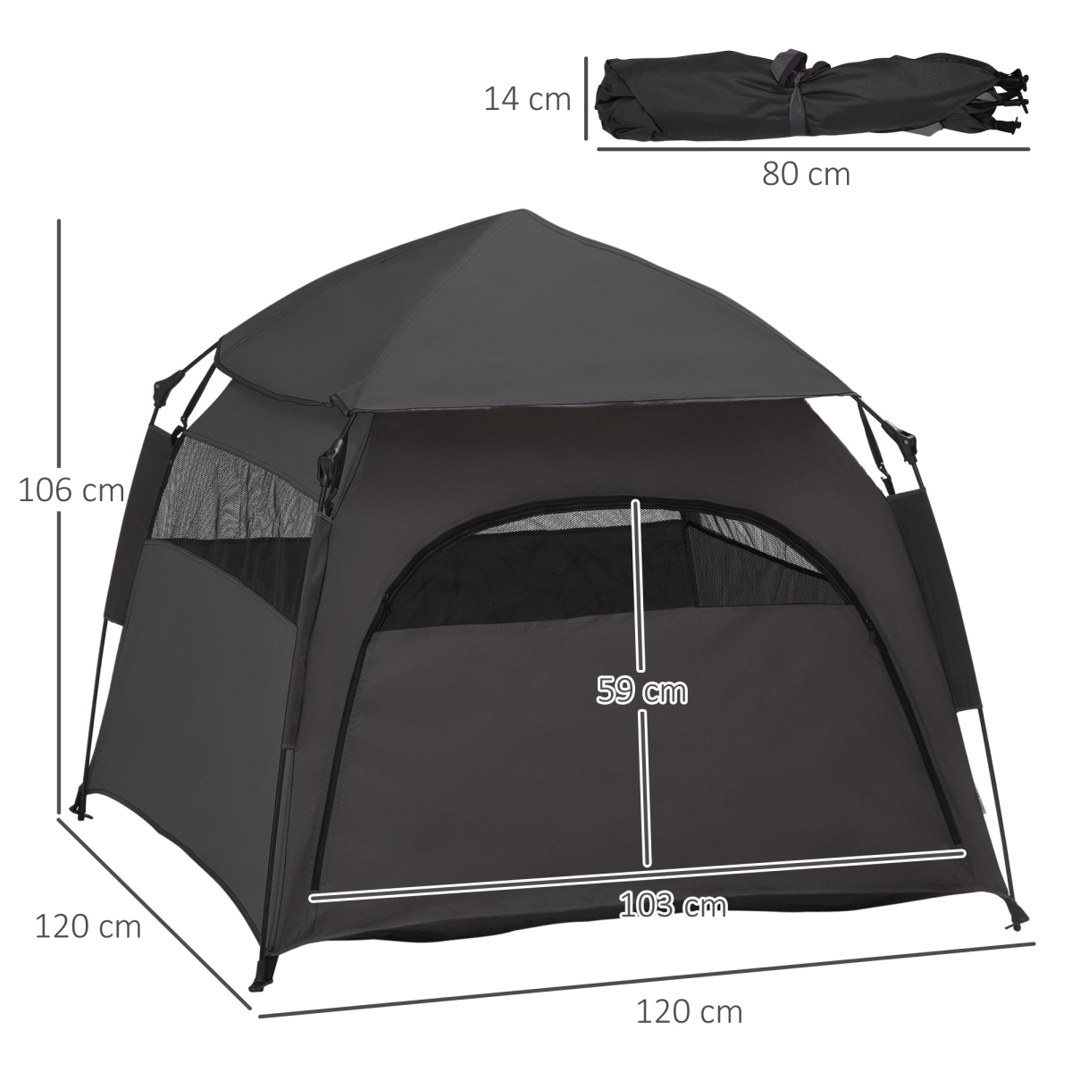 PawHut Foldable Waterproof Pet Tent with Mesh, Carry Bag, Grey
