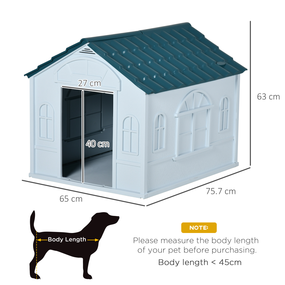 PawHut Weather-Resistant Plastic Dog House for Medium Dogs, Easy-Clean Puppy Shelter with Slanted Roof and Ventilated Door