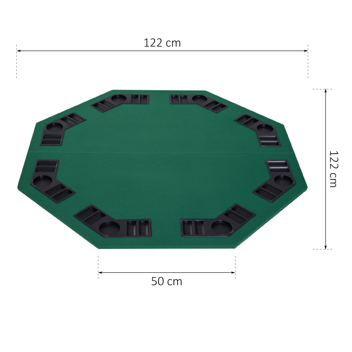 1.2m Foldable Poker Table Top for 8 Players with Chip Trays, Drink Holder and Carry Bag