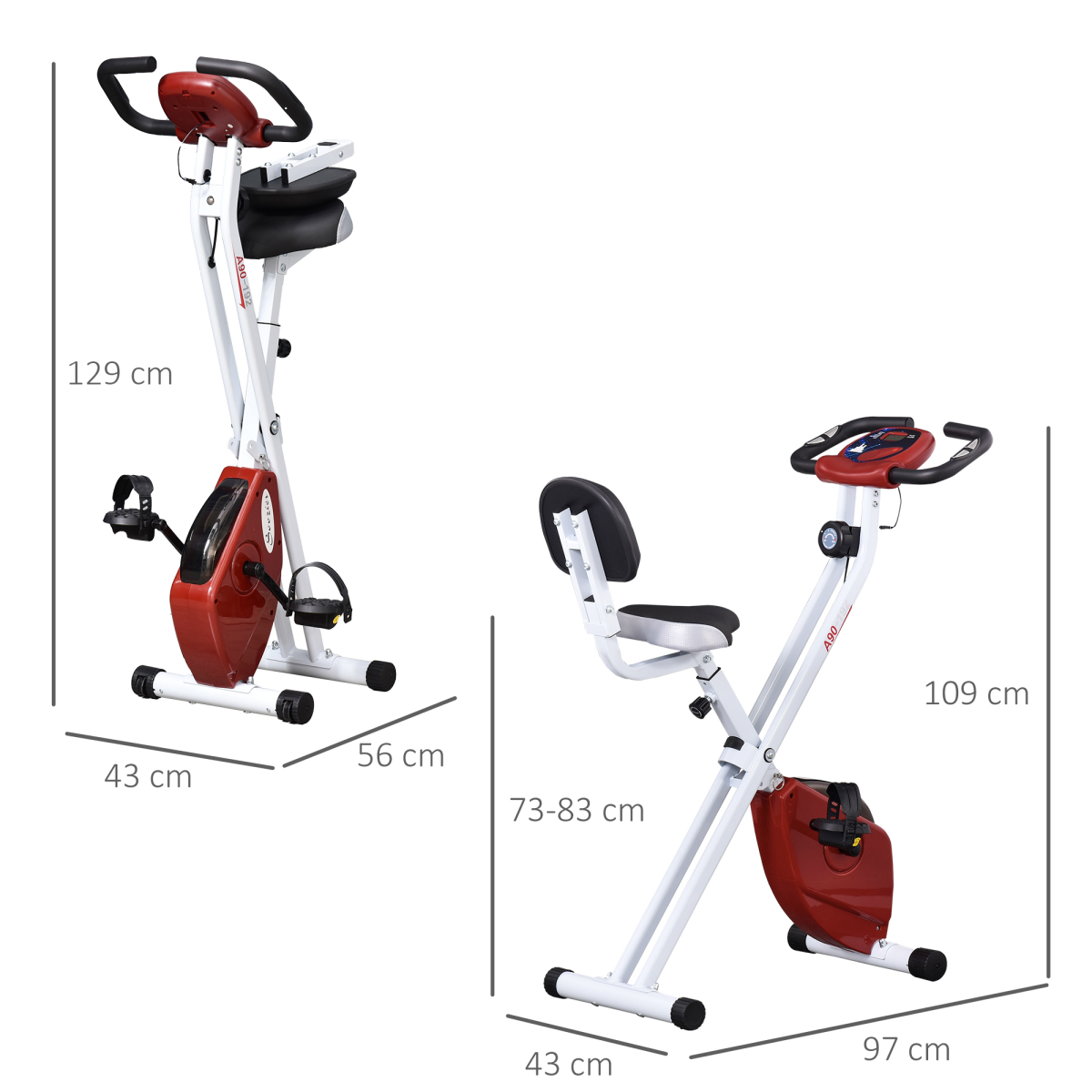 Foldable Magnetic Resistance Exercise Bike with LCD, Adjustable Seat, Red