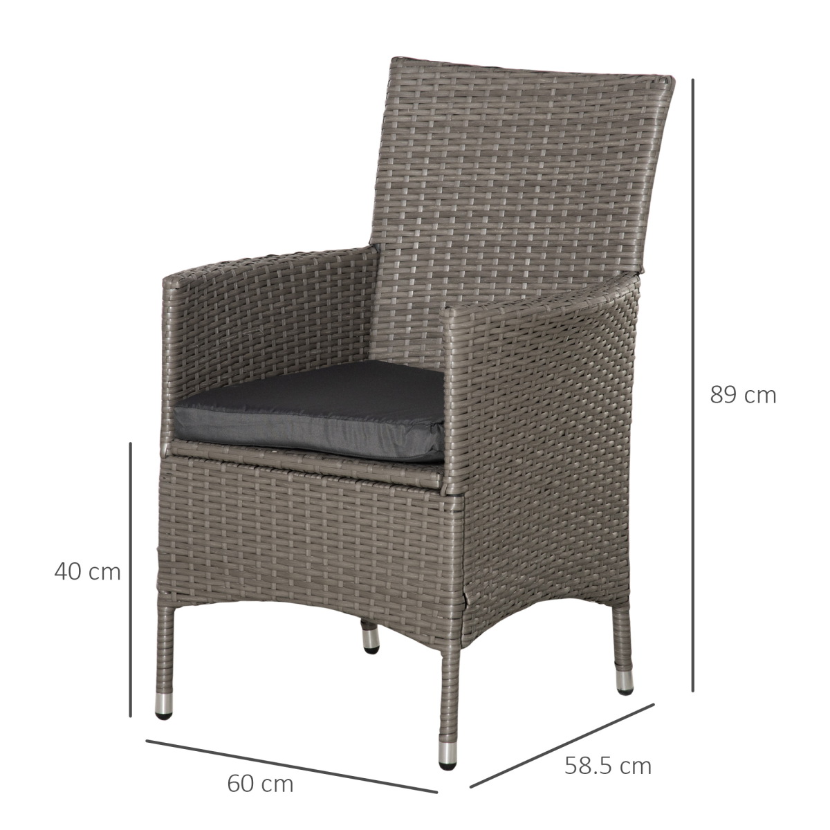 Outsunny Set of 4 Outdoor Rattan Dining Chairs with Cushions, Grey