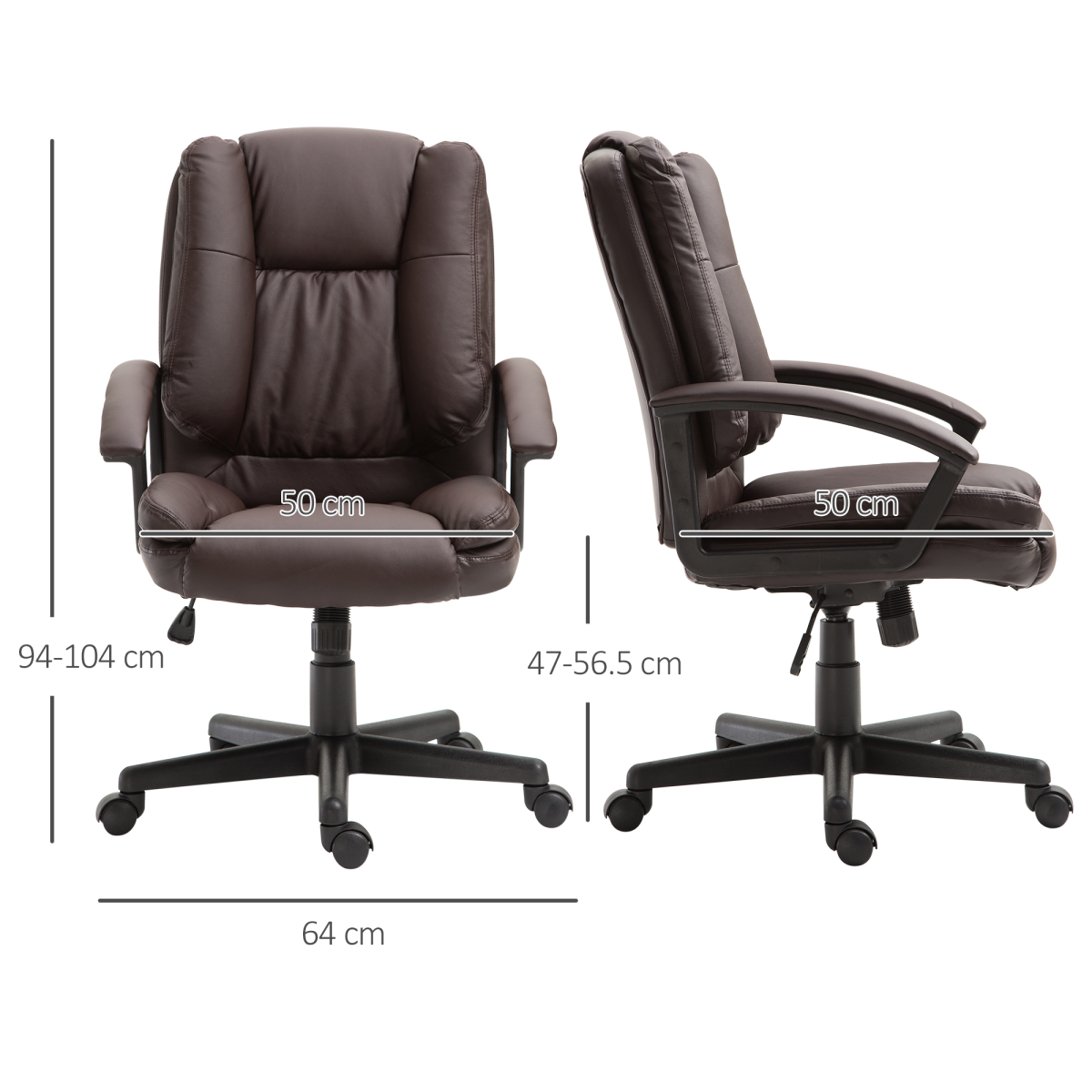 Swivel Executive Mid Back PU Leather Office Chair with Arm, Brown