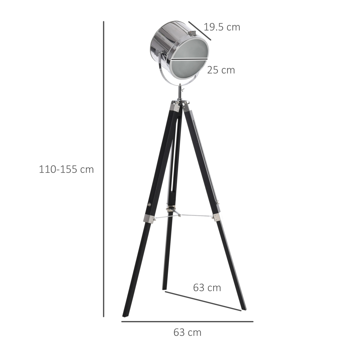 Industrial Adjustable Tripod Floor Lamp with Rotating Searchlight Head