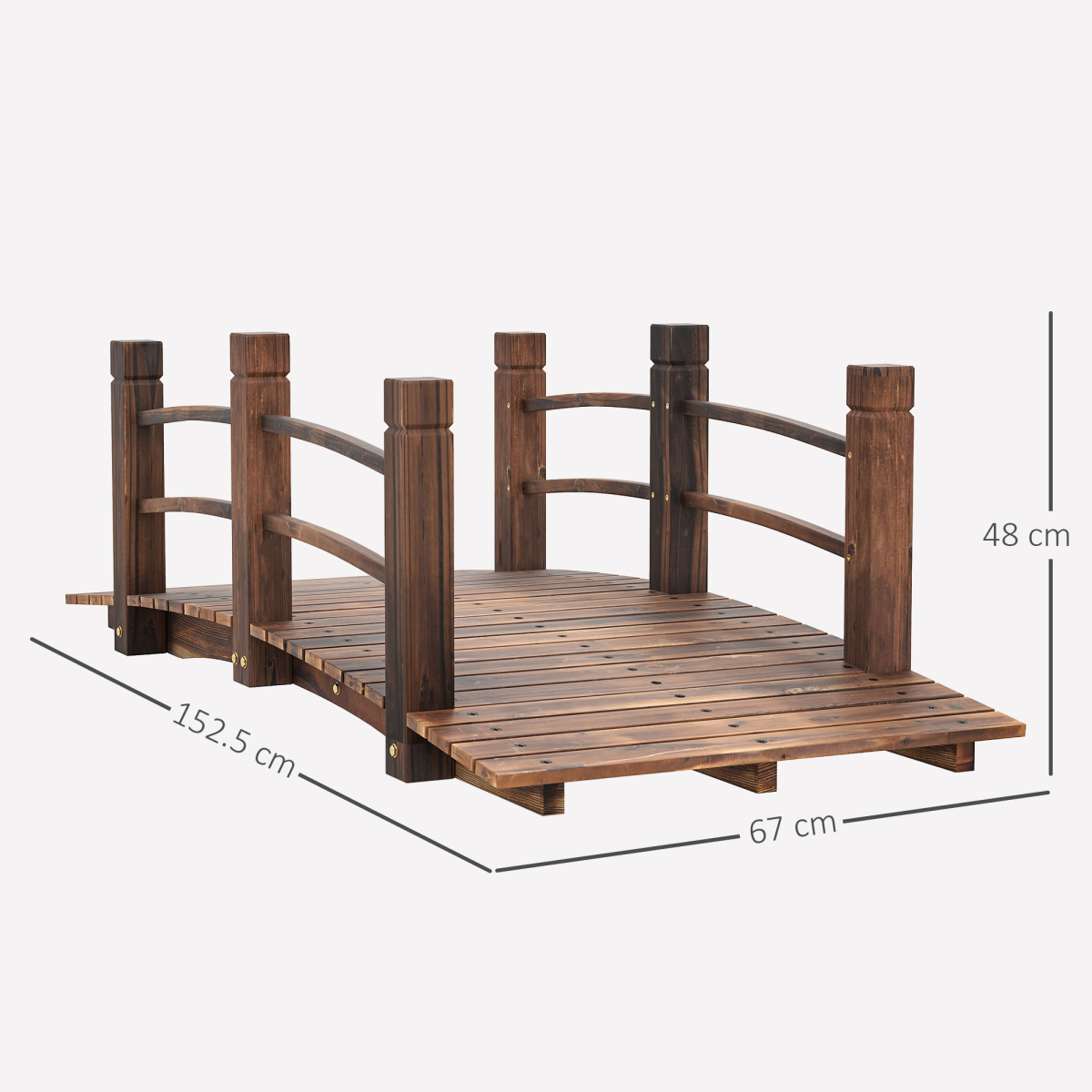 Outsunny Wooden Garden Bridge, Fir Wood, Stained Finish, Arch Design, Side Rails