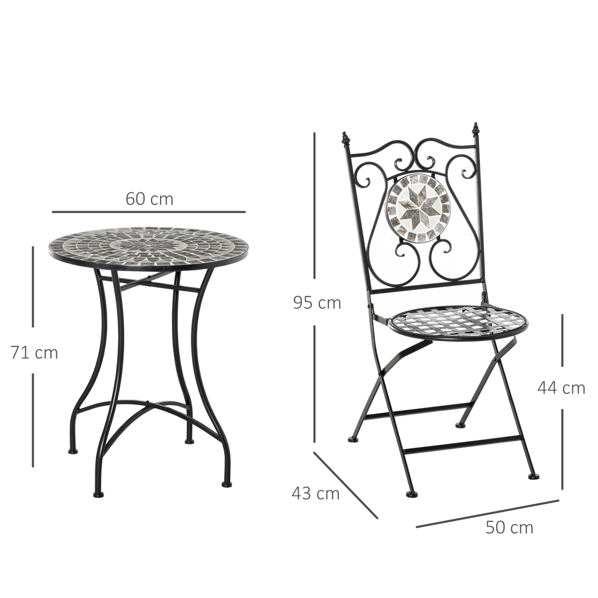 Outsunny 3-Piece Mosaic Tile Garden Bistro Set with Folding Chairs