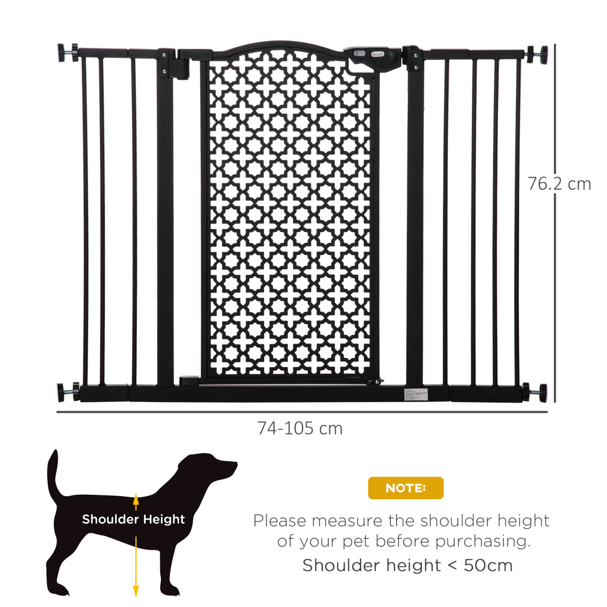 Pet Safety Gate 74-105 cm Pressure Fit Stair Gate with Double Locking, Automatic Closing, Steel Frame, Black