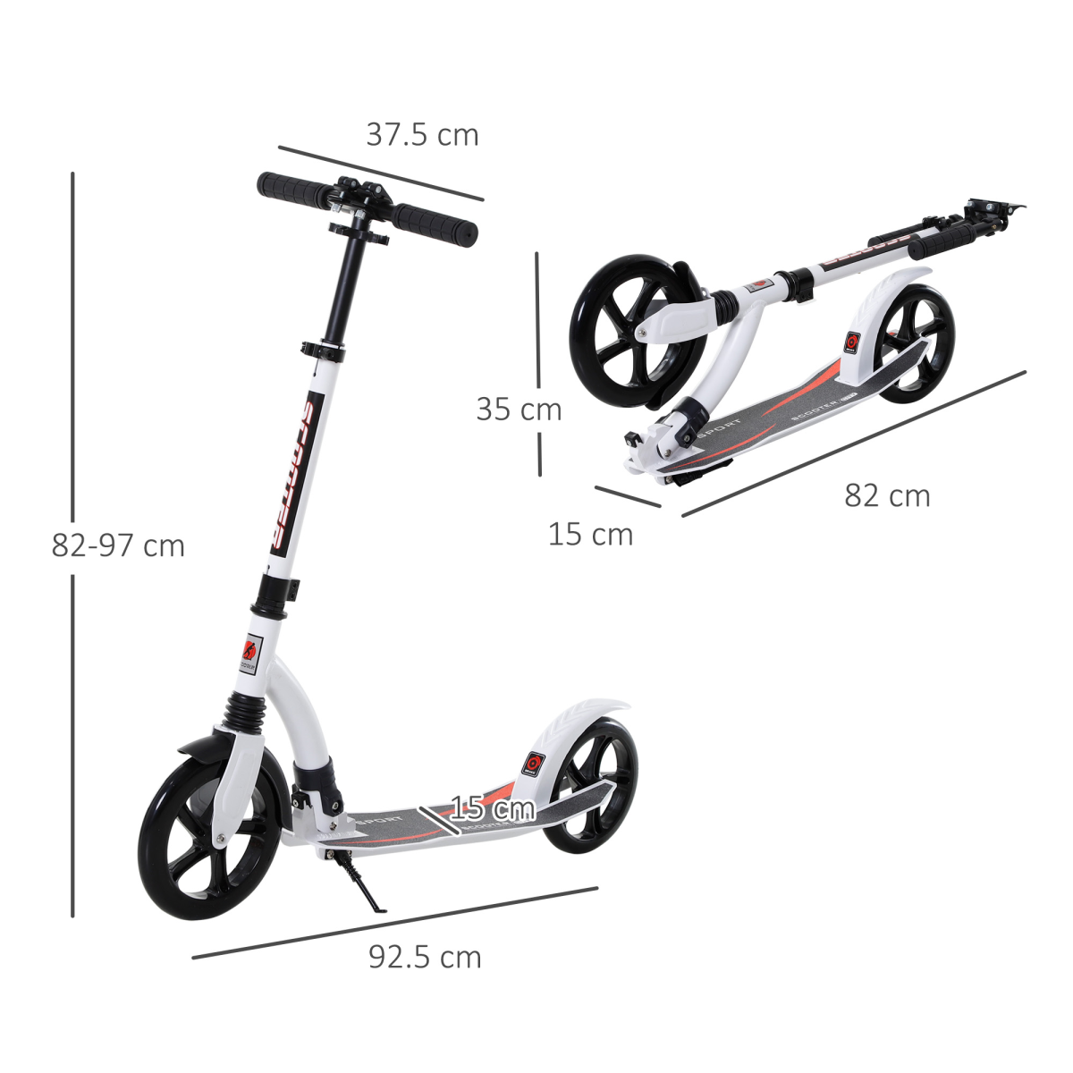 Teens Adult Kick Scooter Foldable Adjust Aluminum For Age 14 White HOMCOM