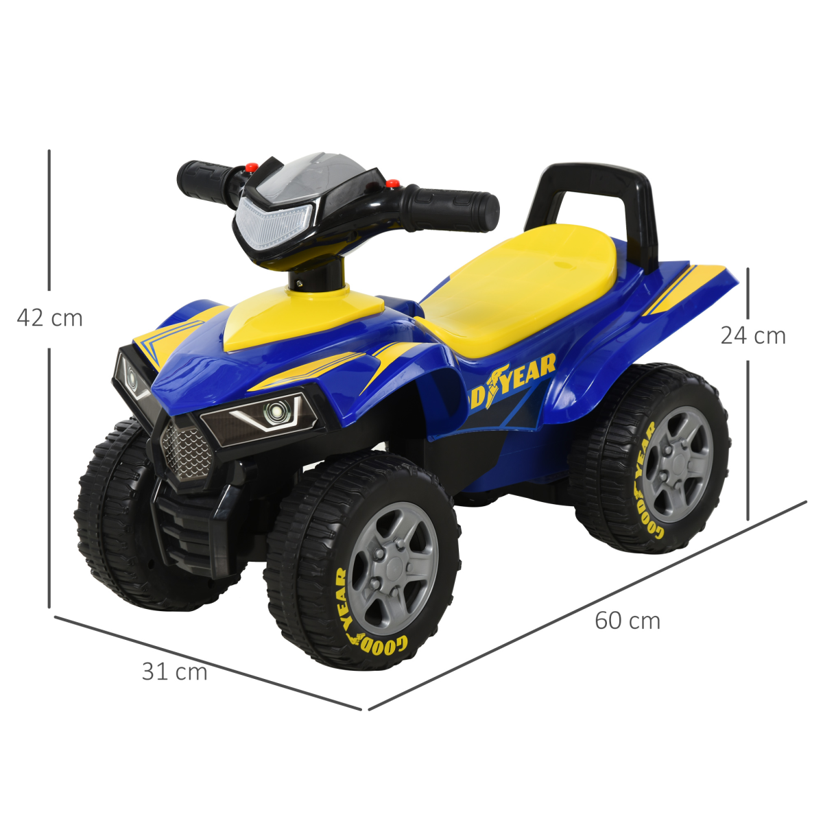 Goodyear Licensed Baby Quad Ride-On Walker with Lights, Horn and Storage, 18-36 Months