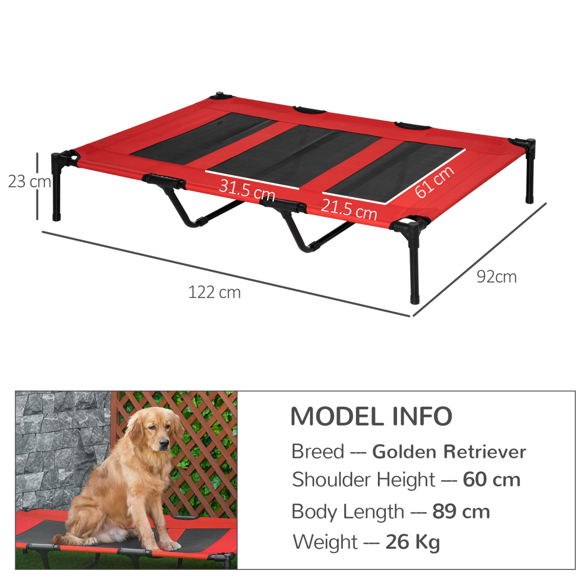 PawHut Cooling Raised Dog Bed with Carry Bag, Indoor/Outdoor