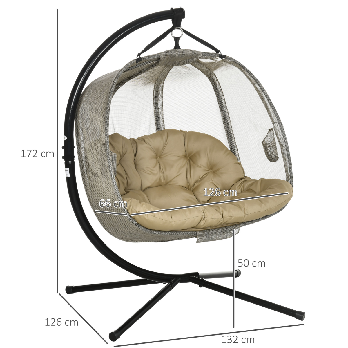 Outsunny 2-Seater Double Hanging Egg Chair with Cushion, Brown