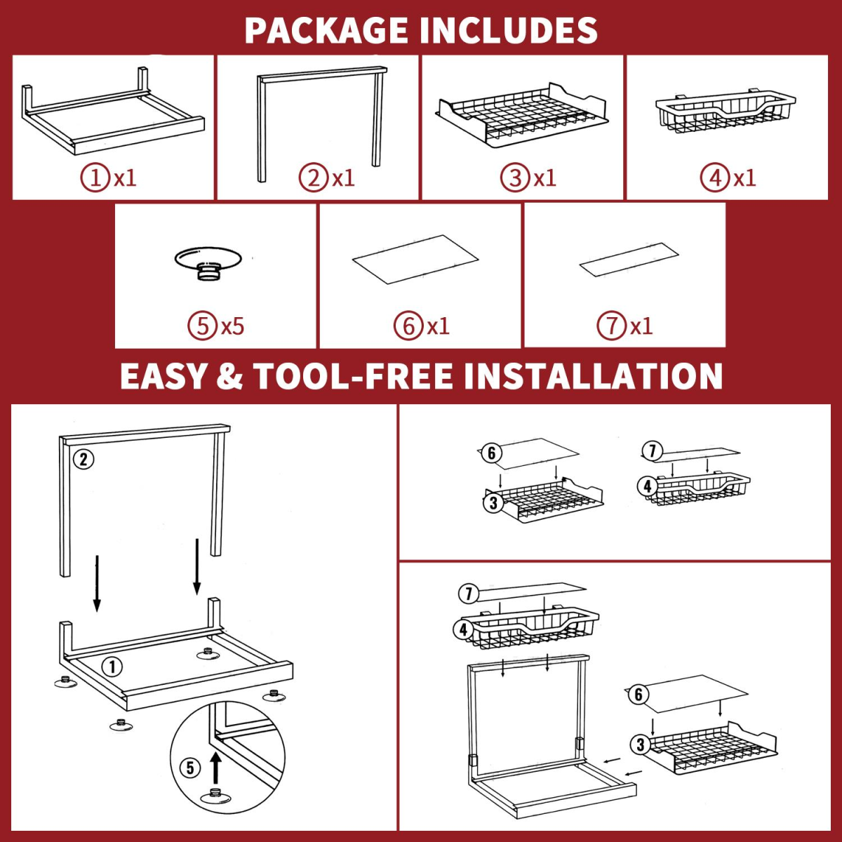 Vinsani Metal Under Sink Storage with Suction Cups for Cabinets, Kitchen and Bathroom Organiser