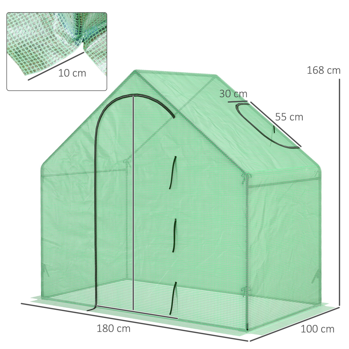 Walk-In Portable Greenhouse with Steel Frame, Plastic Cover, Door, and Window, Green