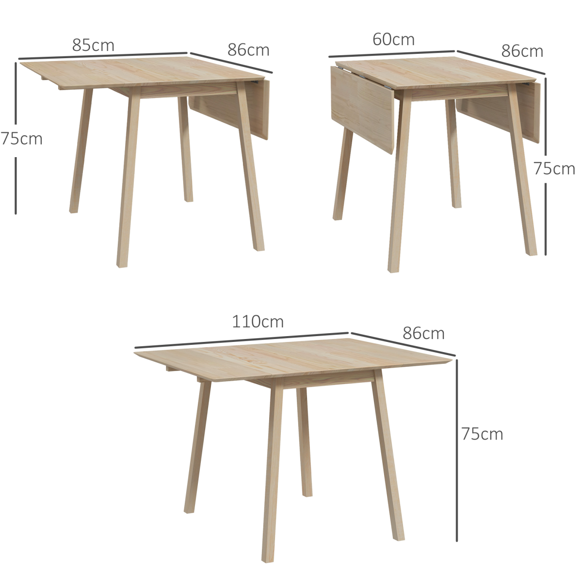 HOMCOM Extendable Pine Wood Drop Leaf Dining Table for 2-4, Natural