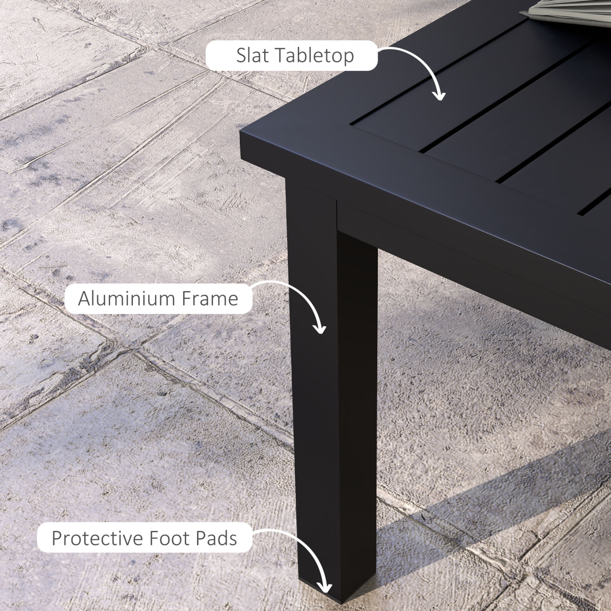 Outsunny Aluminium Outdoor Coffee Table, Slatted Top, Black