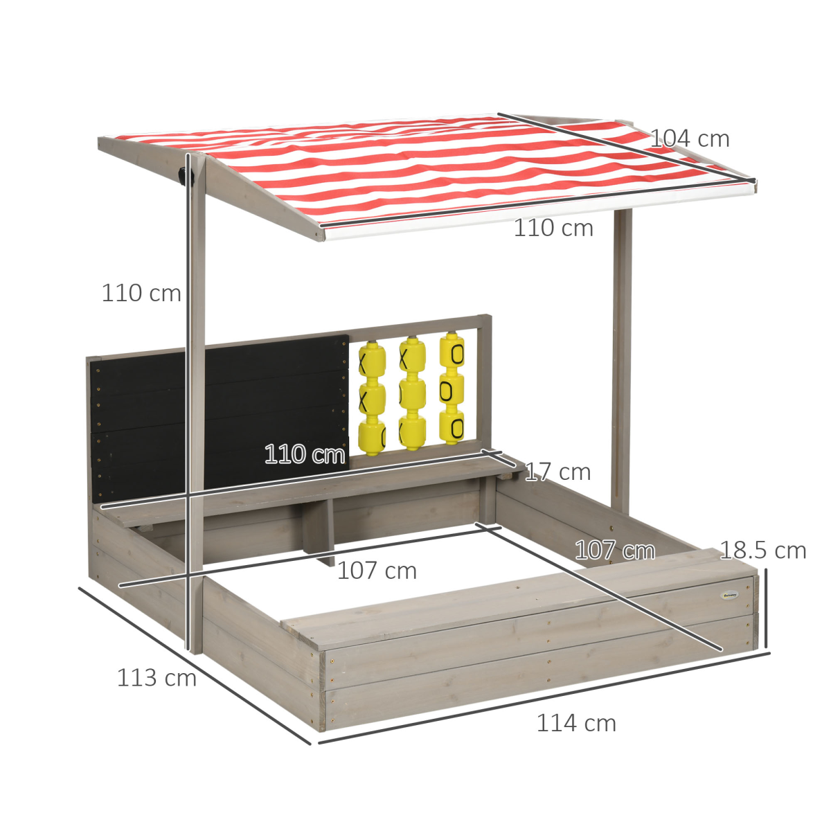 Outsunny Kids Wooden Sandpit with Canopy & Seats for Garden