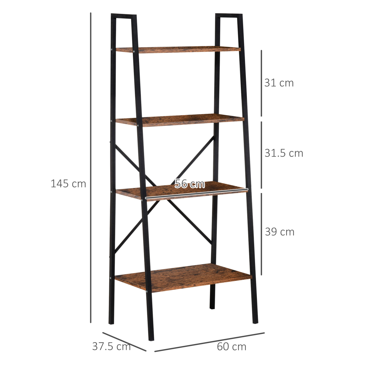 4-Tier Minimalist Ladder Shelf Unit with Steel Frame and MDF Shelves for Home Display and Storage