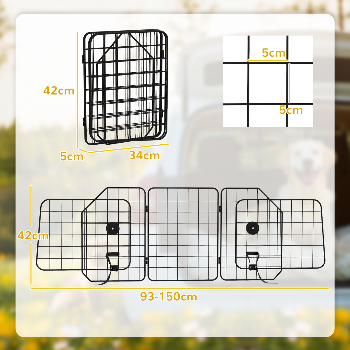 PawHut Adjustable Steel Dog Car Barrier for SUVs, Vans & Vehicles
