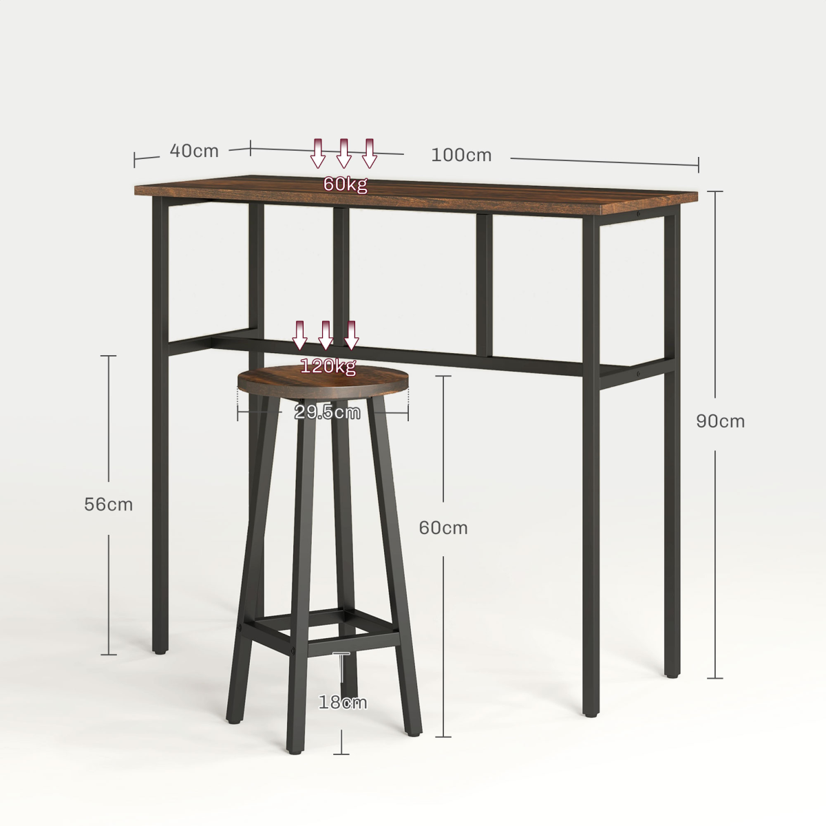 HOMCOM 6-Piece Industrial Bar Table Set, 2 Tables 4 Stools, Brown