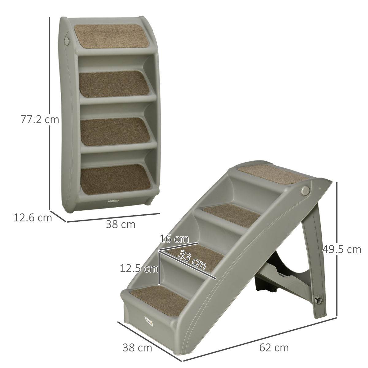 Foldable Non-Slip Pet Stairs for Cats and Small Dogs, Portable Dog Steps for Bed and Sofa, Grey