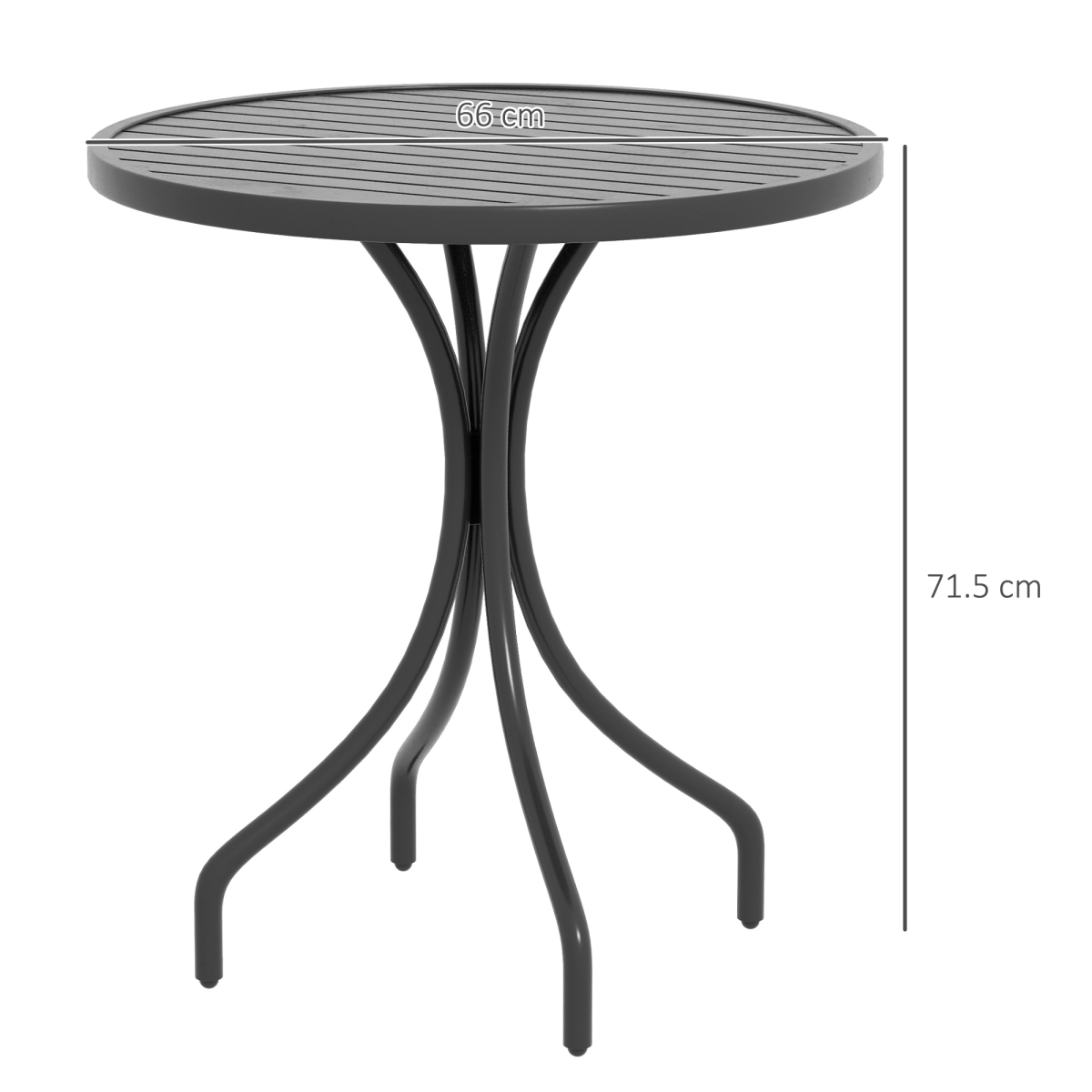 Outsunny Round Black Garden Side Table with Slatted Top, Galvanised Steel Frame, 66cm Dia.