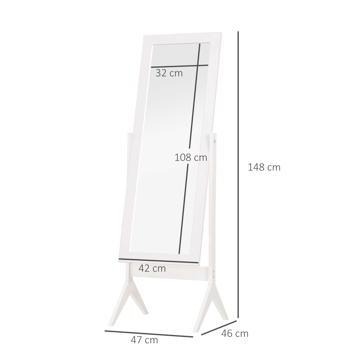 HOMCOM Tall Freestanding Dressing Mirror with Adjustable Tilt, White