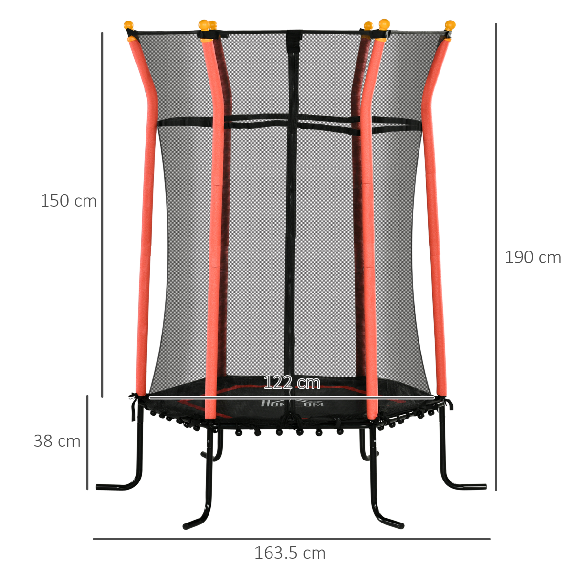 HOMCOM 5.4ft Kids Trampoline with Enclosure, Indoor/Outdoor, Red, Ages 3-10