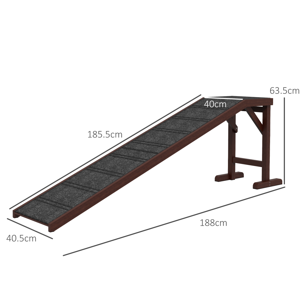 Pet Ramp for Dogs and Cats with Non-Slip Carpet, Pine Wood Ramp for Bed and Sofa, 188 x 40.5 x 63.5 cm, Pawhut