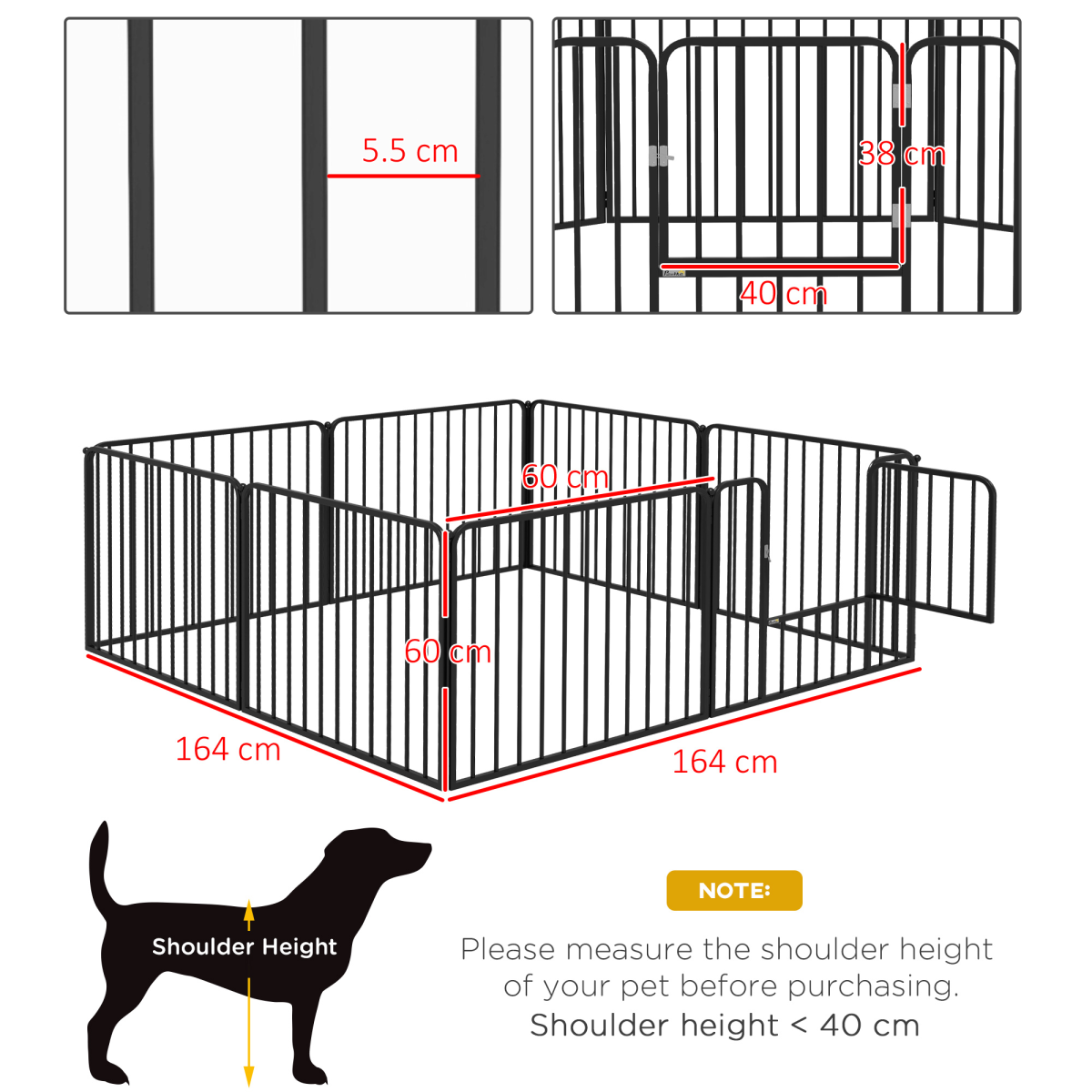 PawHut 60cm 8-Panel Steel Dog Playpen for Small Dogs, Indoor and Outdoor Freestanding Enclosure
