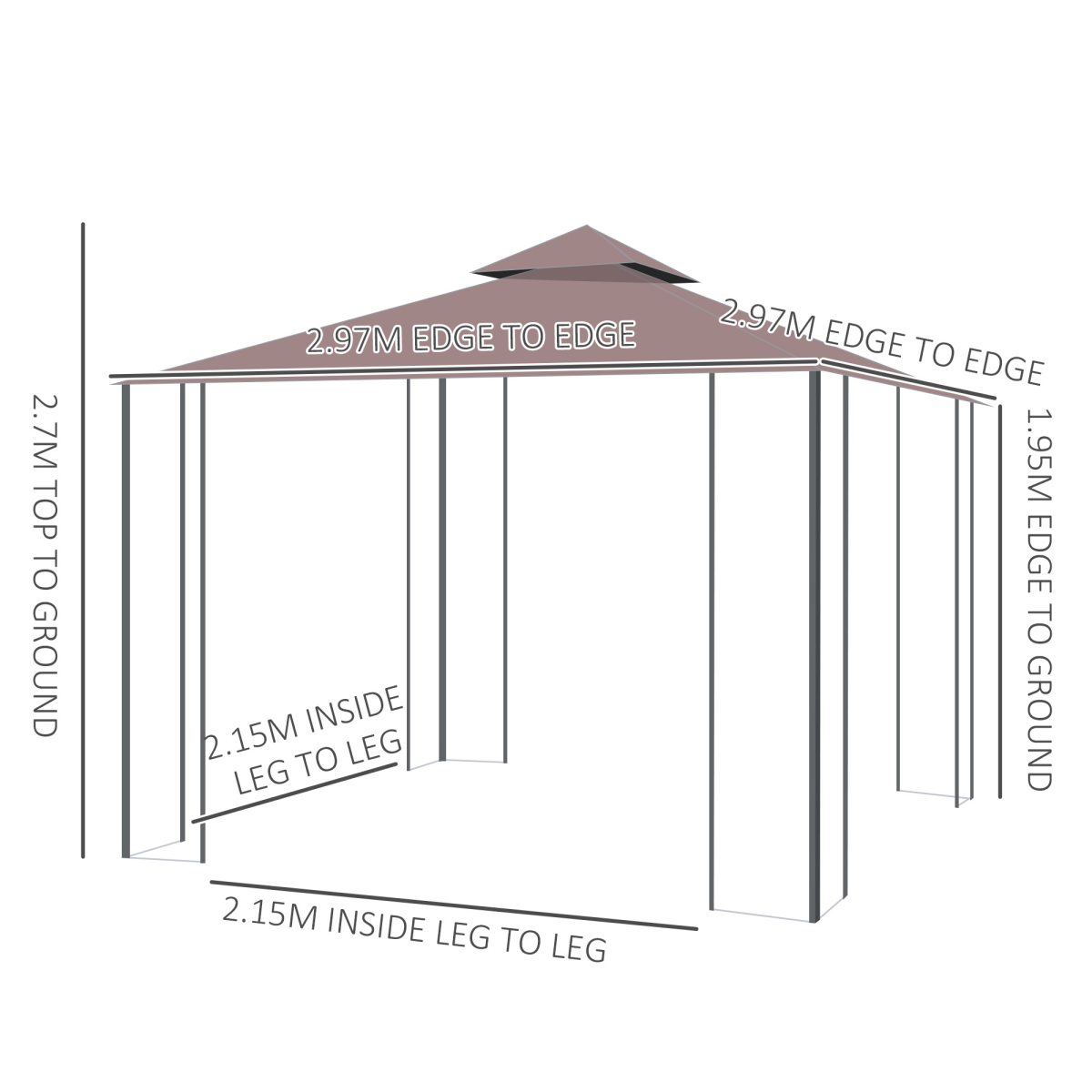 Outsunny 3x3m Garden Gazebo with Two-Tier Ventilated Canopy, 4 Mesh Sidewalls, Steel Frame