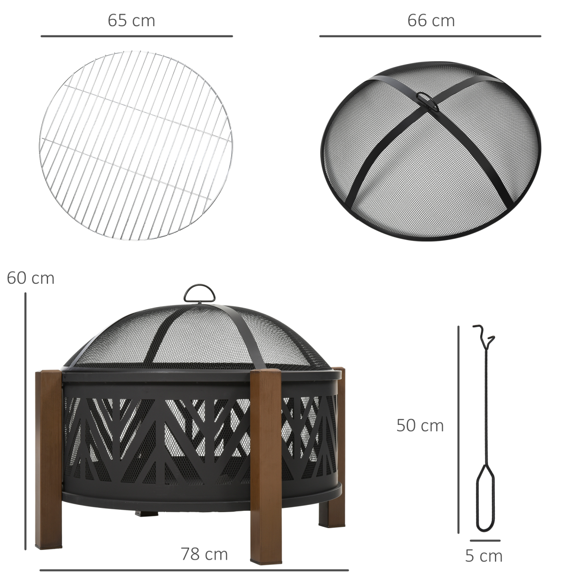 HOMCOM 2-in-1 Outdoor Fire Pit Bowl with BBQ Grill Grate, 30" Spark Screen Cover