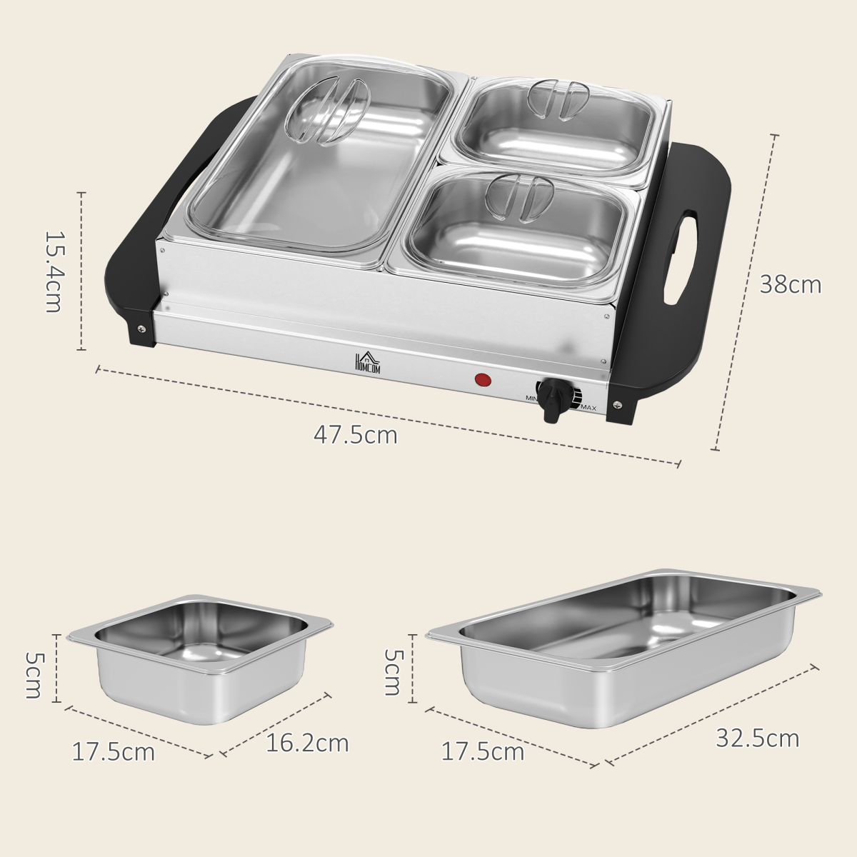 HOMCOM 6L Electric Buffet Server Food Warmer with Cool-Touch Handles