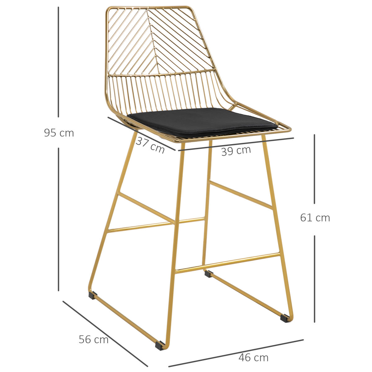 HOMCOM Set of 2 Counter Height Metal Bar Stools with Cushions
