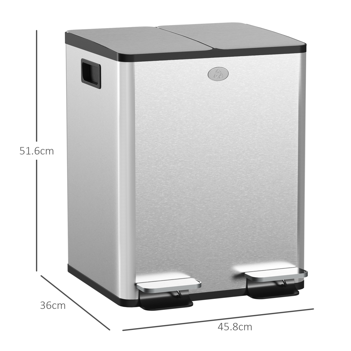 HOMCOM 2 x 20L Stainless Steel Dual Pedal Bin, Silver