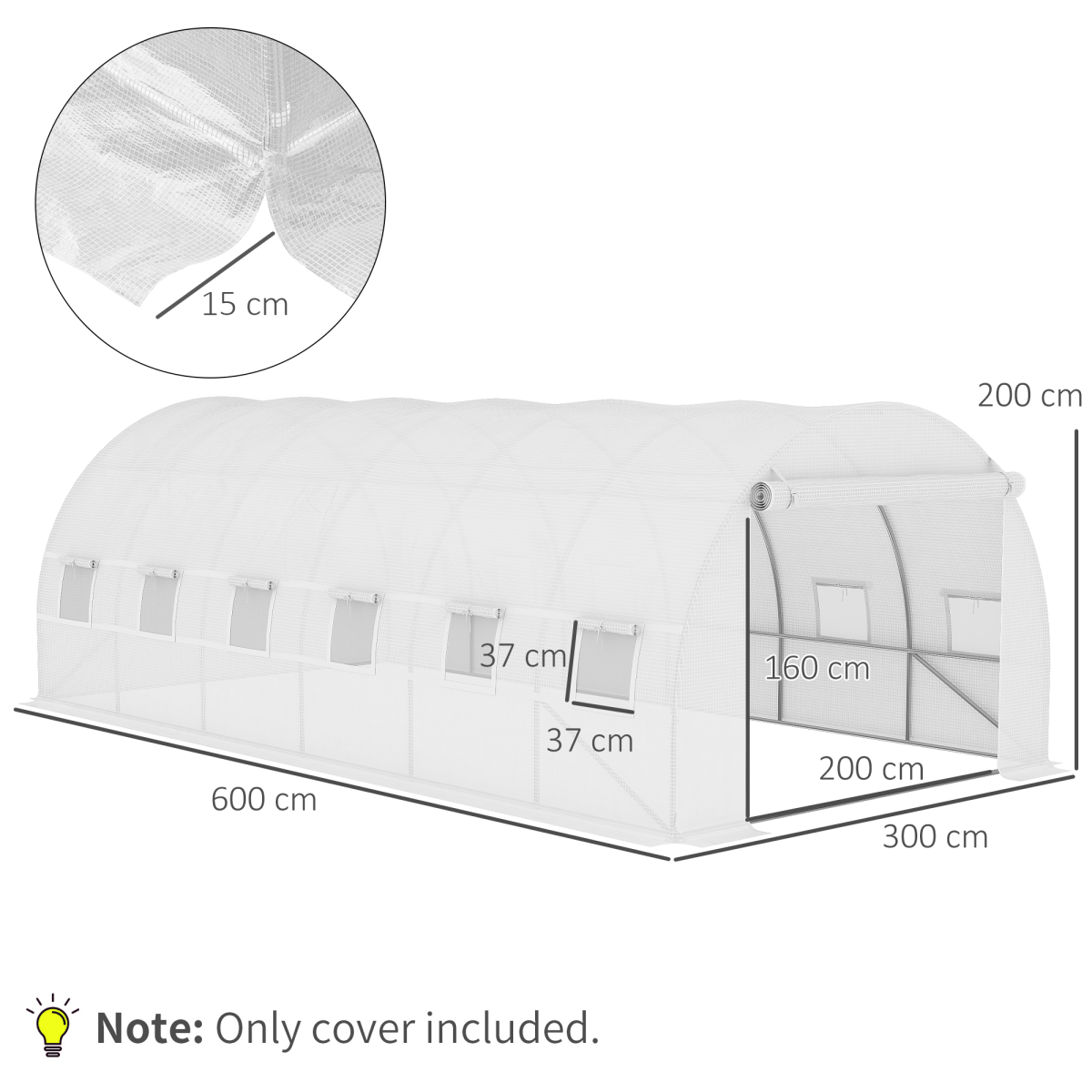 Outsunny 6x3x2m White Greenhouse Replacement Cover with Zipped Door and 12 Windows (Cover Only)