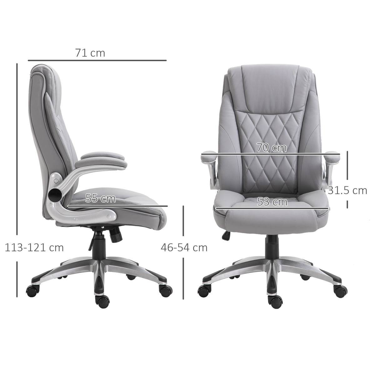 Vinsetto Grey High Back Executive Office Chair with Headrest, Adjustable Height, Armrests and 360° Swivel Base