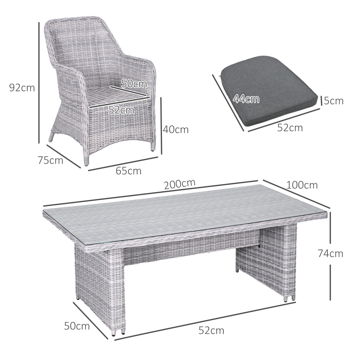 Outsunny 7-Piece Patio Rattan Dining Set with Tempered Glass Table