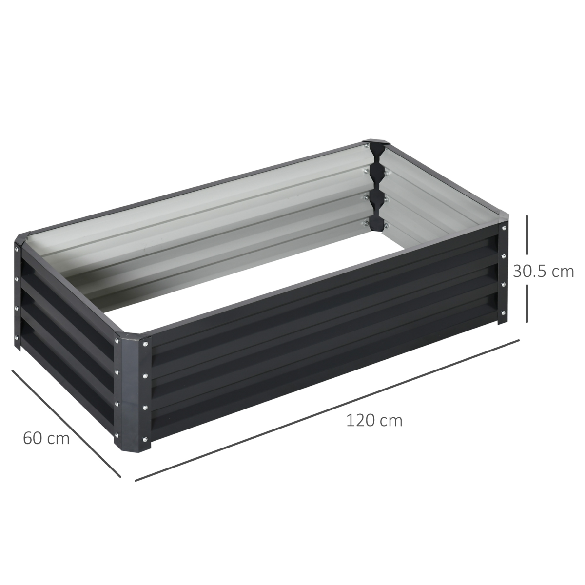 Outsunny Raised Garden Bed Open Bottom Powder Coated Steel Planter Box 120 x 60cm Grey