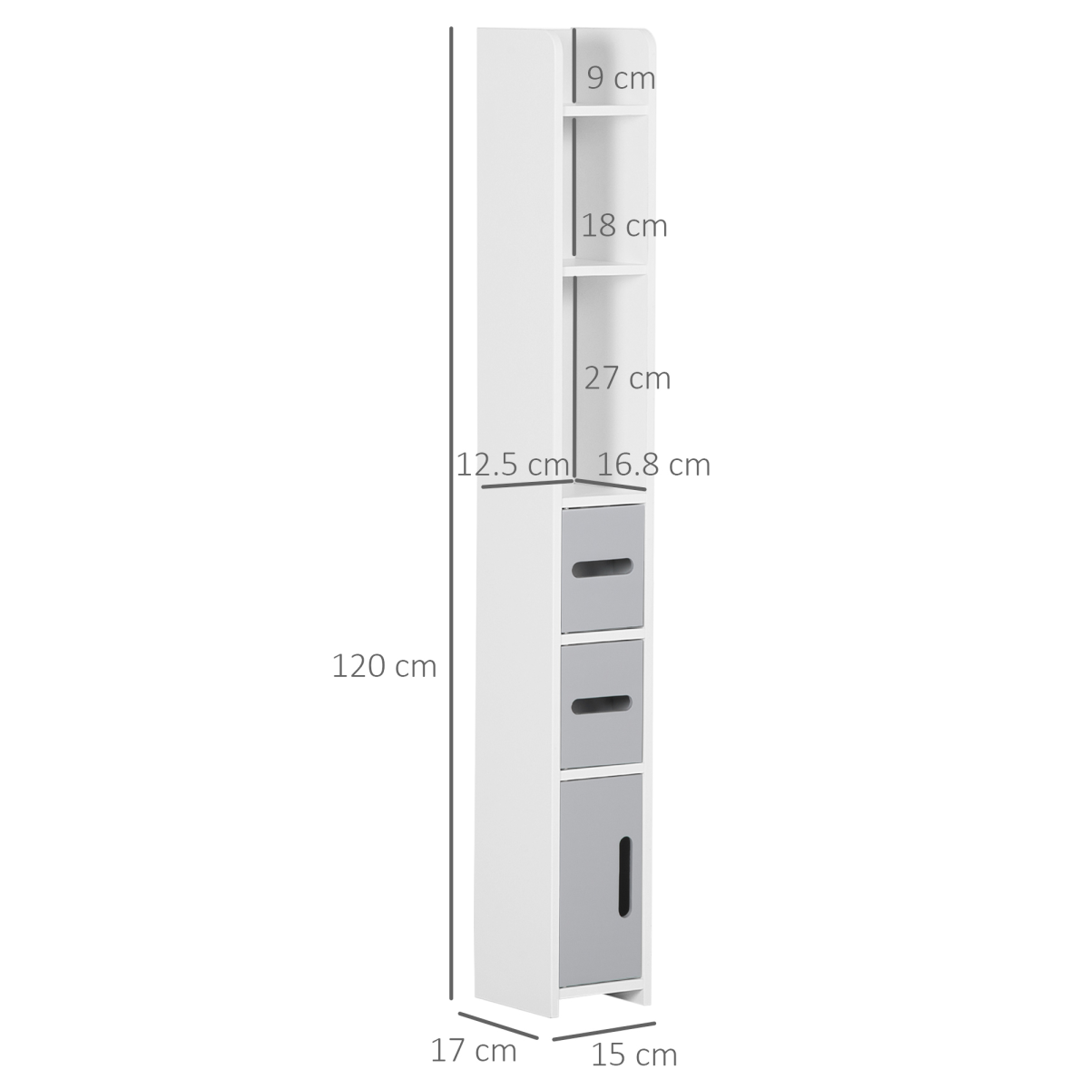kleankin Freestanding Tall Bathroom Cabinet with Open Shelves and 3 Cupboards, Grey