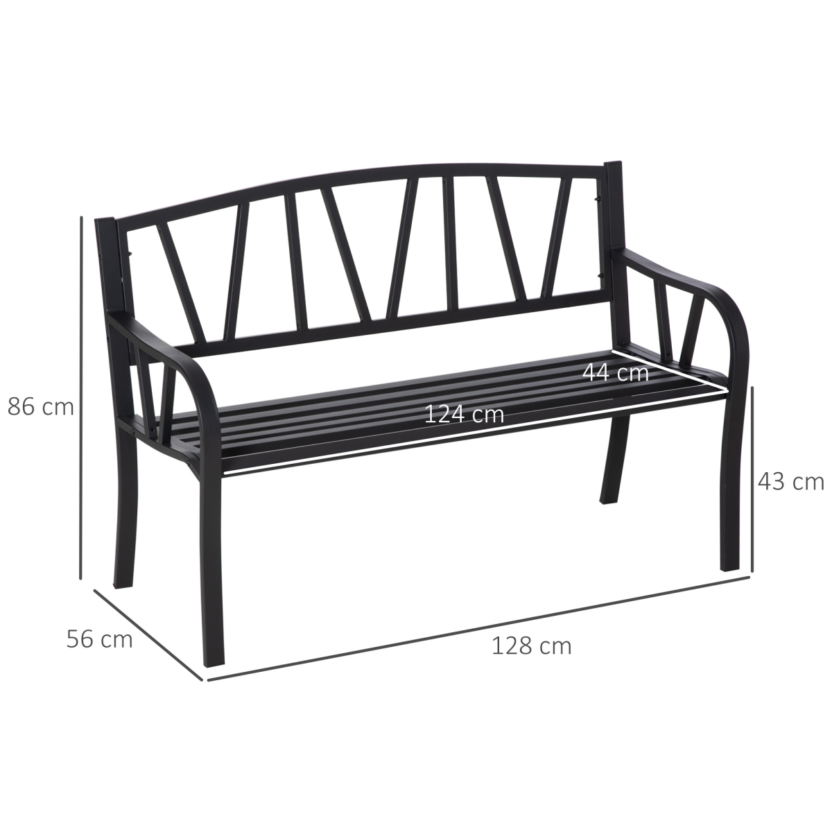 Outsunny 2-Seater Metal Garden Bench Loveseat with Decorative Backrest, Curved Armrests, Slatted Seat, Outdoor Patio Bench