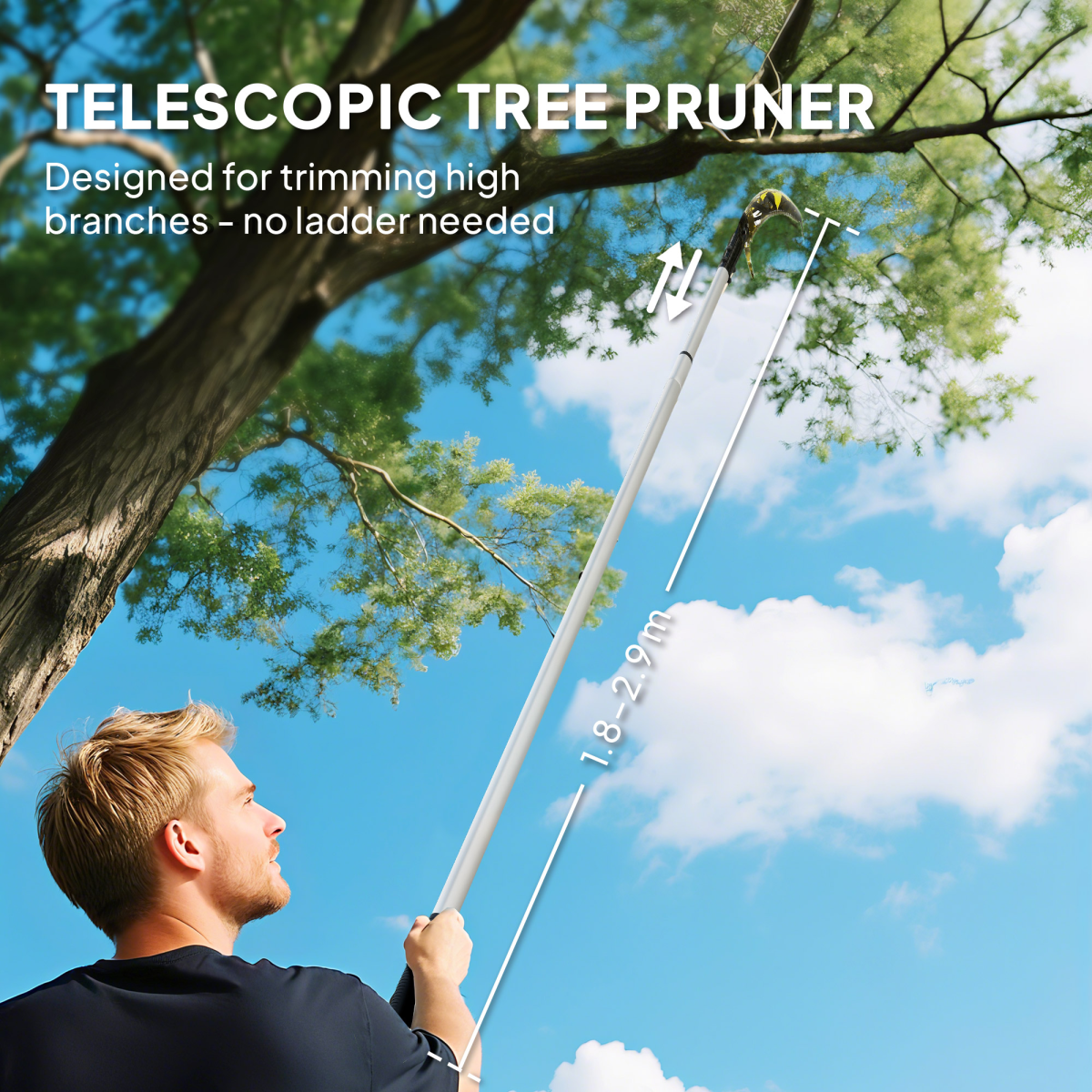Outsunny Telescopic Tree Pruner, Long Reach 1.8-2.9 m, Aluminium Pole