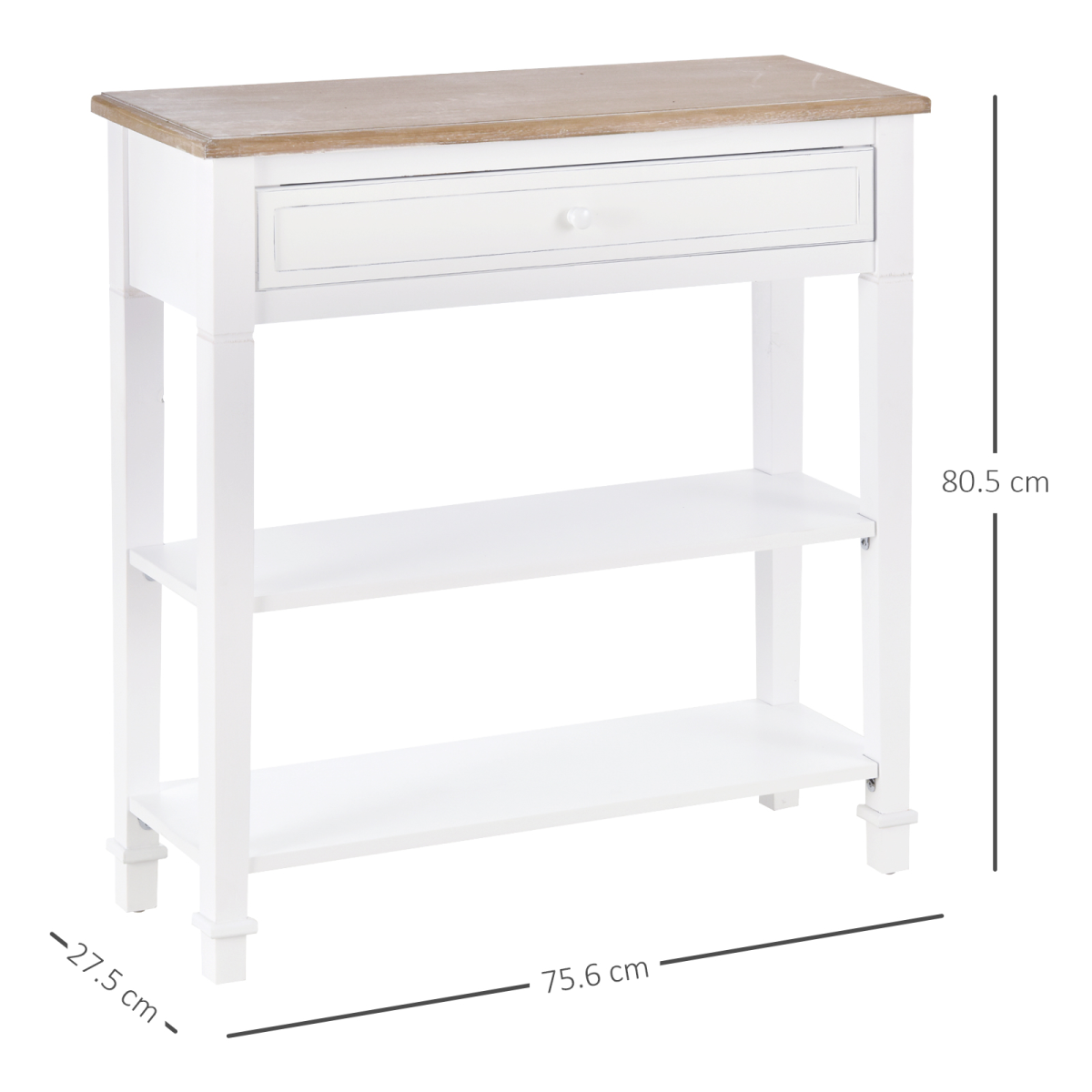 HOMCOM White MDF Console Table with Drawer and 2 Shelves