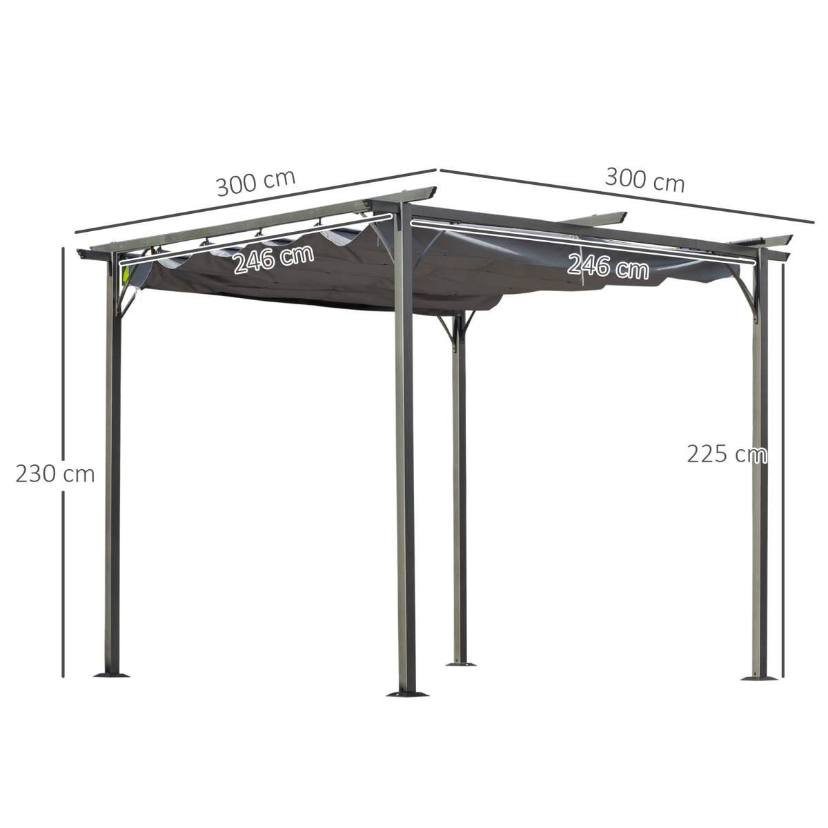 Outsunny 3 x 3 m Metal Pergola Gazebo with Retractable Grey Canopy