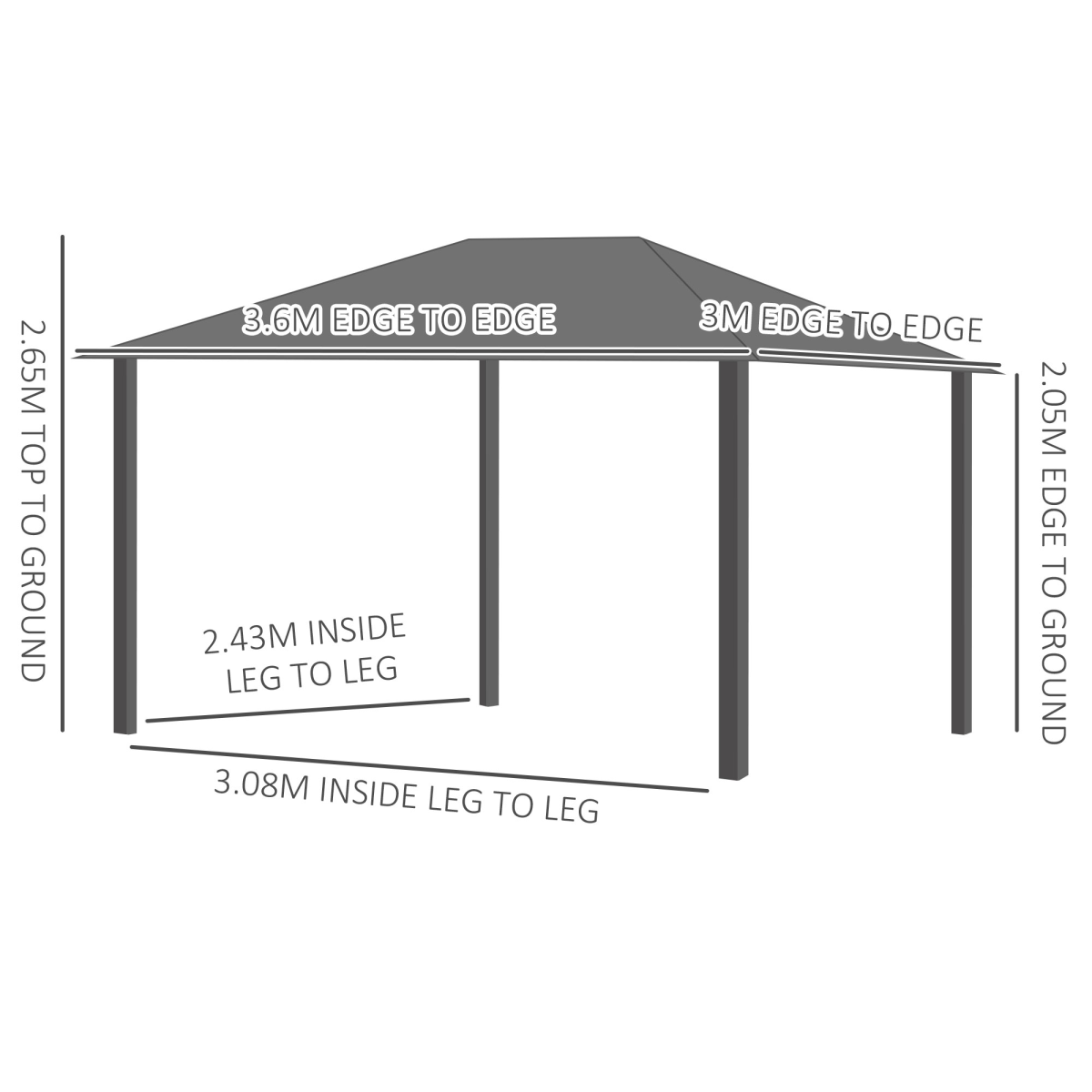 Outsunny 3 x 3.6m Aluminium Hardtop Gazebo with Polycarbonate Roof, Black and Dark Grey