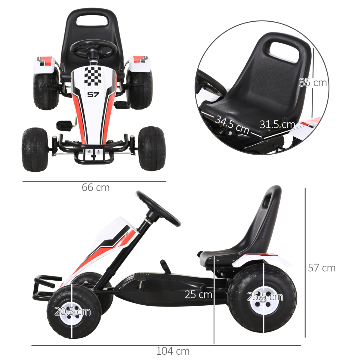 Kids Racing-Style Pedal Go Kart with Brake, Gears & Steering Wheel