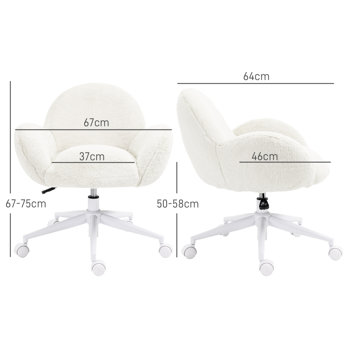 HOMCOM Cream White Fluffy Office Chair with Backrest & Wheels