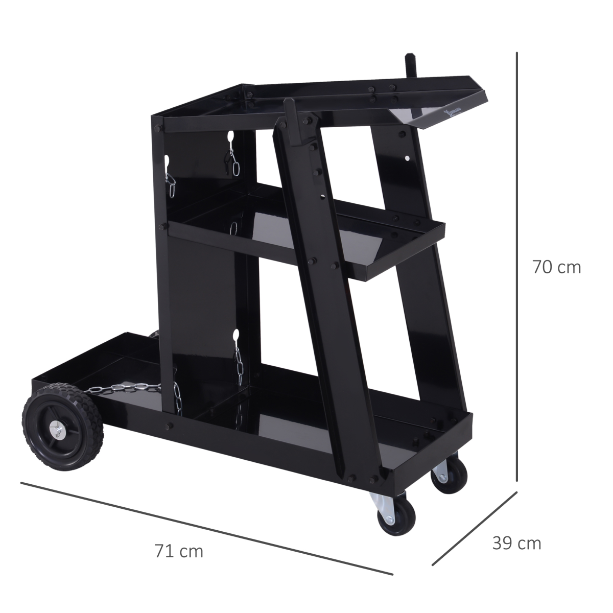 DURHAND Welding Cart Trolley with 3 Storage Trays, 2 Safety Chains, 4 Wheels, Slanted Top Shelf, 50kg Max Load