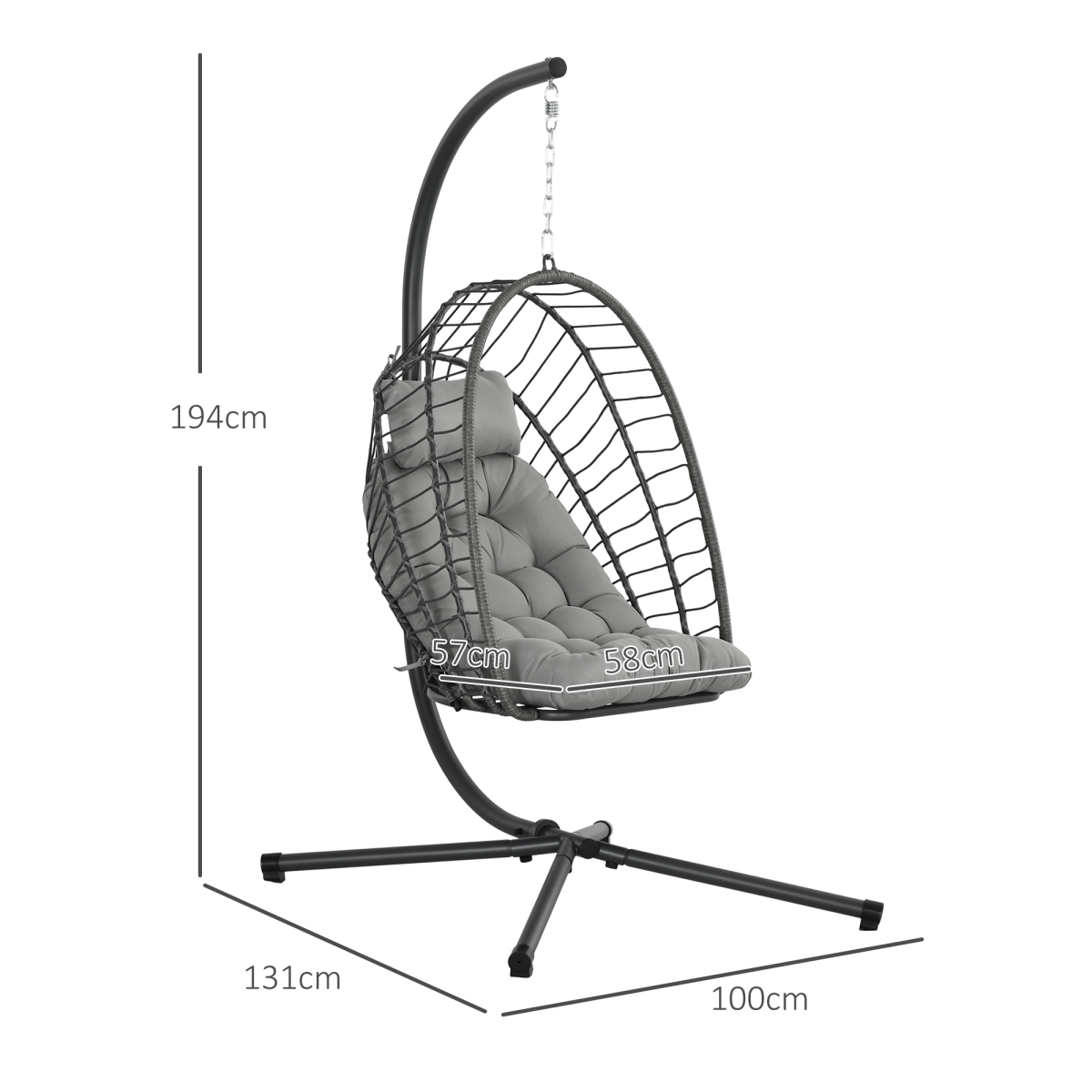 Outsunny PE Rattan Hanging Swing Chair with Thick Cushion, Foldable Basket, Patio Hanging Chair