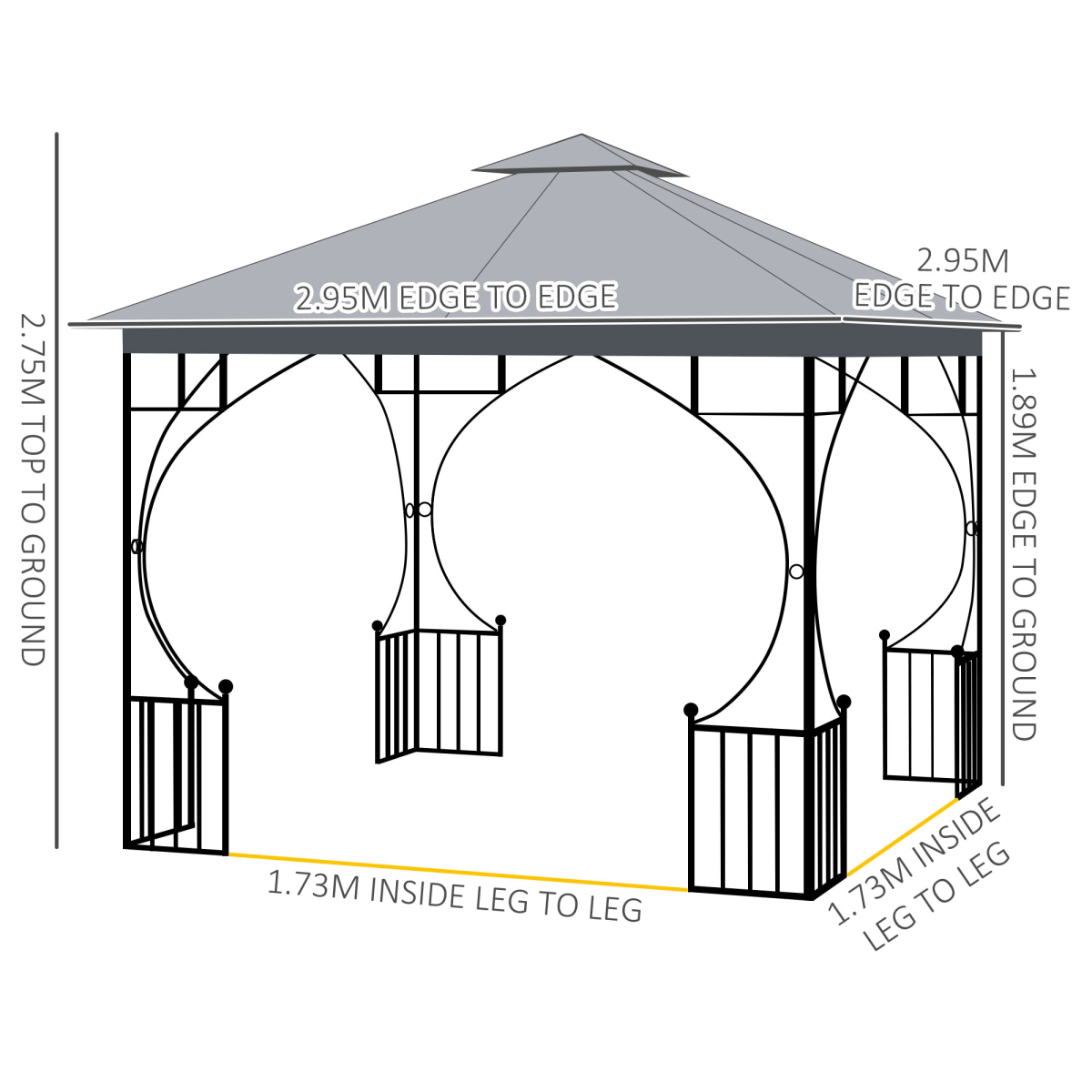 3x3m Outdoor Garden Gazebo Canopy, Light Grey, Mesh Sides