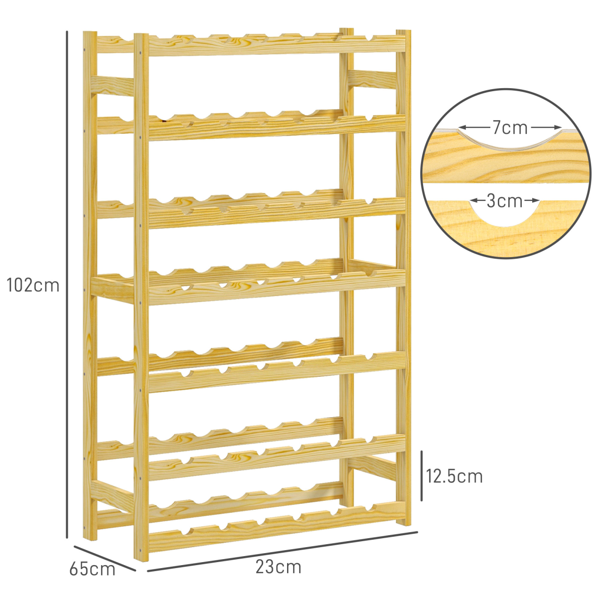 HOMCOM 42-Bottle Freestanding Pine Wood Wine Rack, Natural